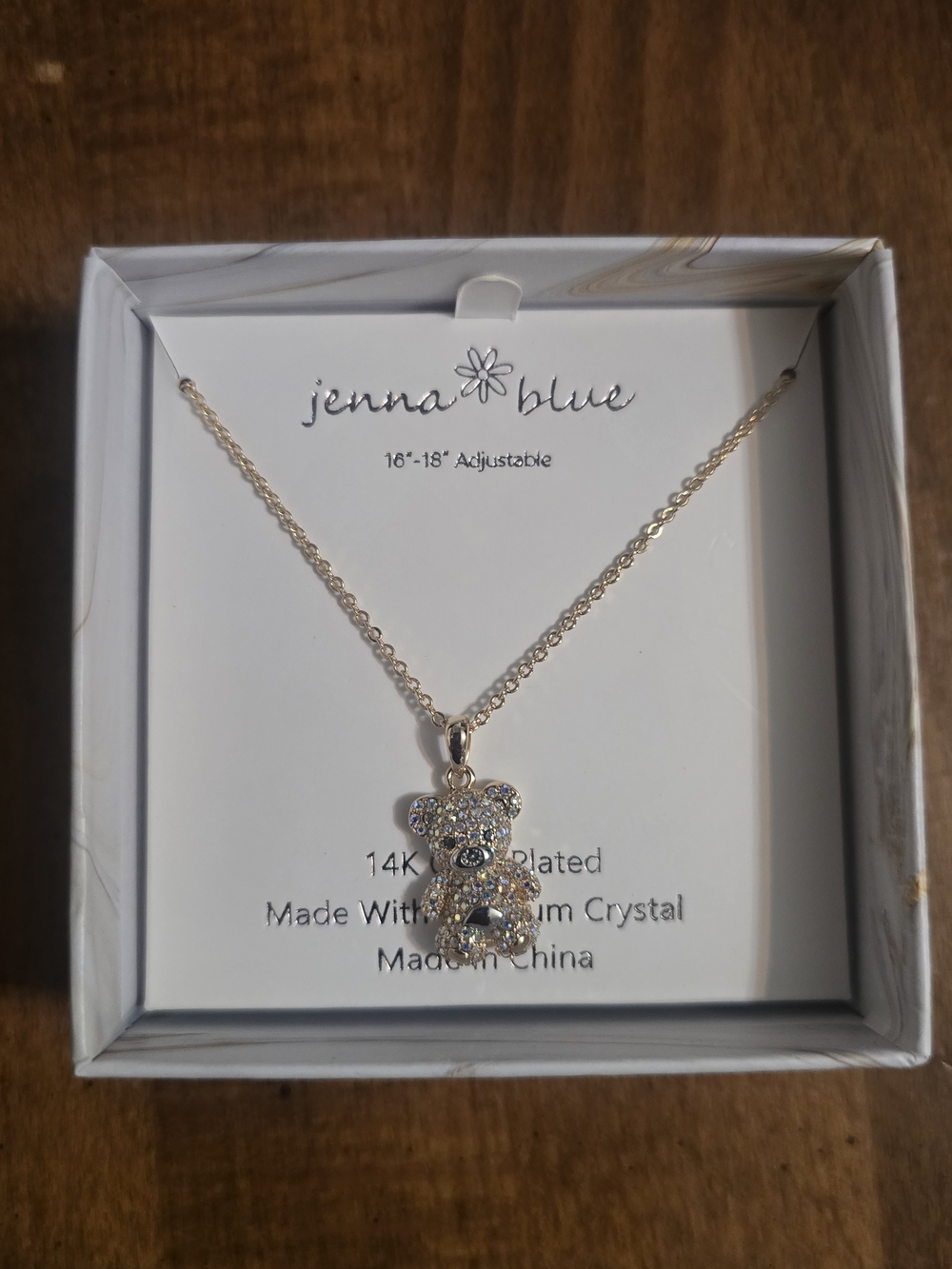Jenna Blue Gold Crystal Teddy Bear Pendant Necklace